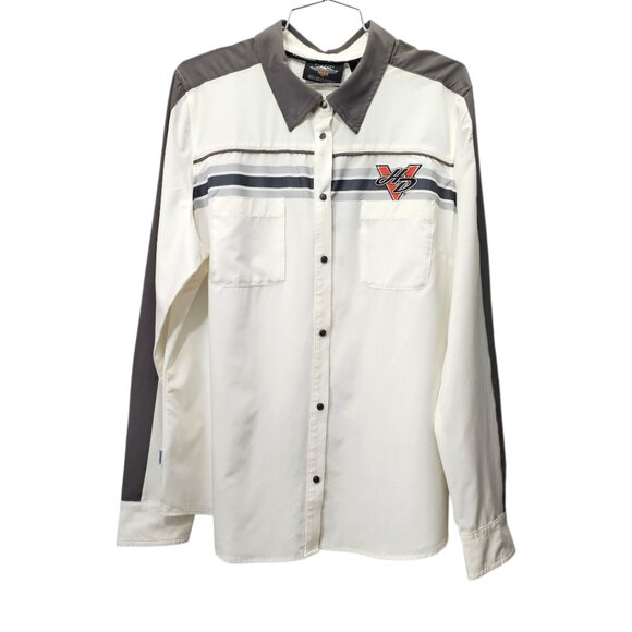 Harley Davidson New Womens Wicking Stripe Colorblock Long Sleeve Button Up Shirt - Picture 11 of 11